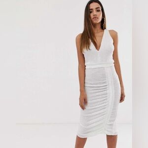 Lavish Alice Sequin Embellished Ruched Side Midi Dress Bridal White size US 4